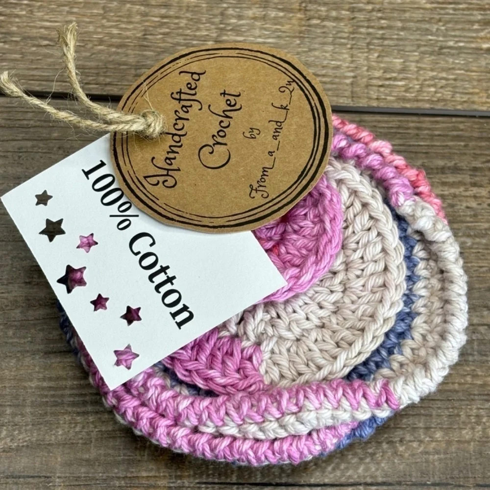 5 Coasters and 2 Round Scrubbies Set‎ Handcrafted Crochet by Seller Cotton